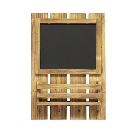 Elegant Designs Chalkboard Sign with Key Holder Hooks and Mail Storage, Natural Wood HG1023-NWD